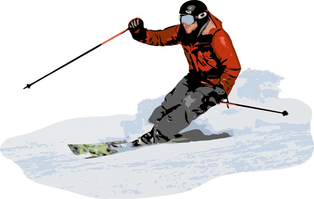 A Ski Patrol Person Skiing down a mountain on skiis